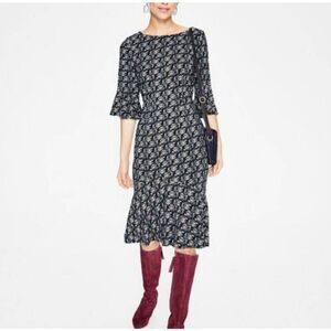 Boden Flippy‎ Pencil Dress Sz 8 Stormy Night Wallpaper Ruffle Modest Office